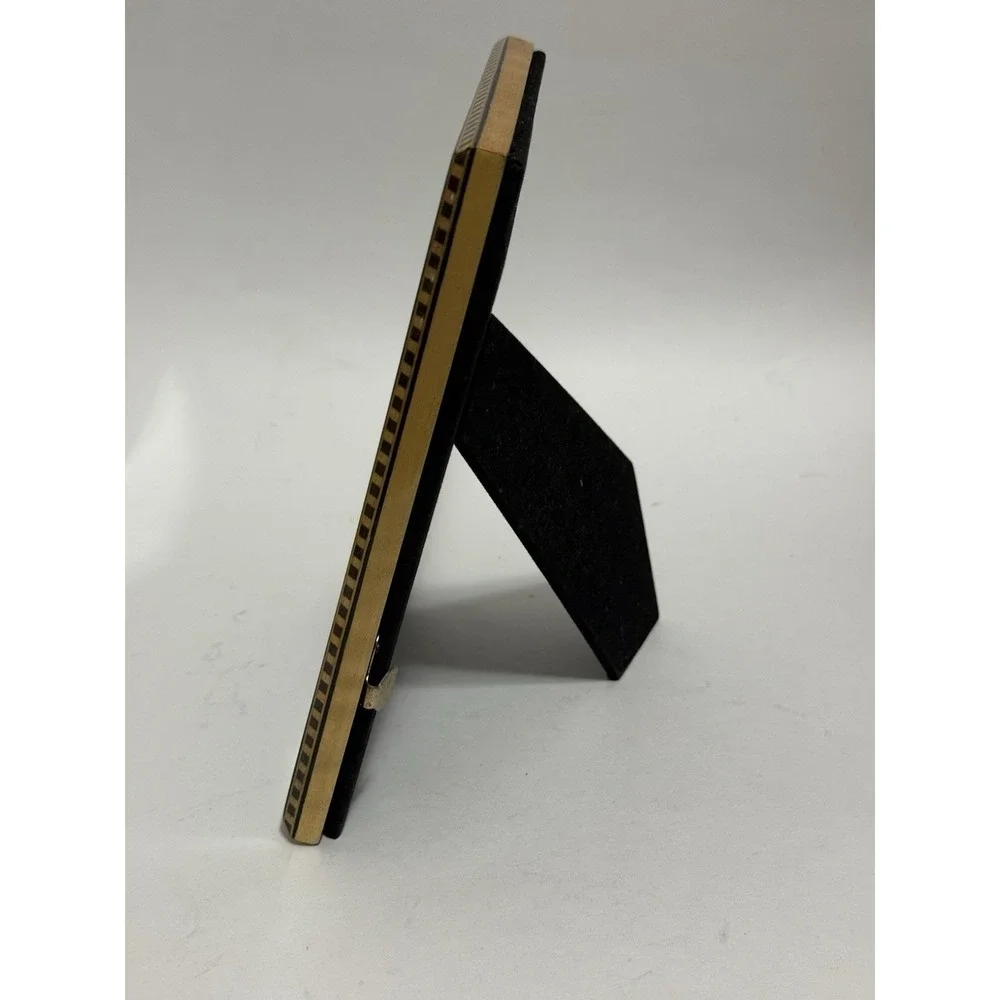 Black Lacquer 4x6 Picture Frame Gold Checkerboard Inlay Wood Easel Tabletop 8x10